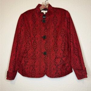 Coldwater Creek Red Jacquard Textured Wool Blend Blazer 12 P